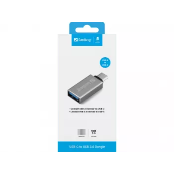 Sandberg USB-C USB 3.0 dongel, USB 3.2 Gen 1 (3.1 Gen 1) USB-C, USB 3.2 Gen 1 (3.1 Gen 1) Type-A, hõbedane, alumiinium, 5 g, 80 mm