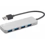 Sandberg USB 3.0 Hub 4 ports SAVER, USB 3.2 Gen 1 (3.1 Gen 1) Type-A, USB 3.2 Gen 1 (3.1 Gen 1) Type-A, 5000 Mbit/s, Hõbedane, Alumiinium, 40 g