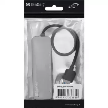 Sandberg USB 3.0 Hub 4 ports SAVER, USB 3.2 Gen 1 (3.1 Gen 1) Type-A, USB 3.2 Gen 1 (3.1 Gen 1) Type-A, 5000 Mbit/s, Hõbedane, Alumiinium, 40 g