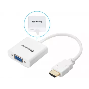 Sandberg HDMI-VGA-muundur, VGA (D-Sub), HDMI tüüp A (standard), isane, emane, valge, RoHS