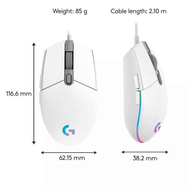 LOGITECH G203 Lightsync mänguhiir USB Valge