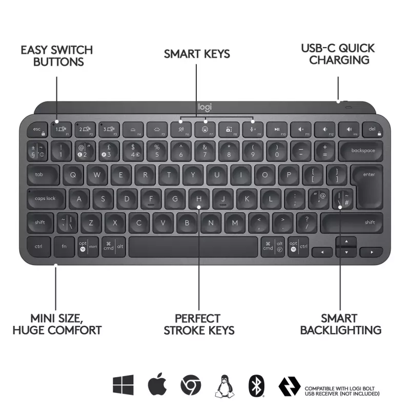 LOGITECH Minimalistlik juhtmevaba valgustatud klaviatuur - MX KEYS MINI - Grafiit - Qwertz Saksa