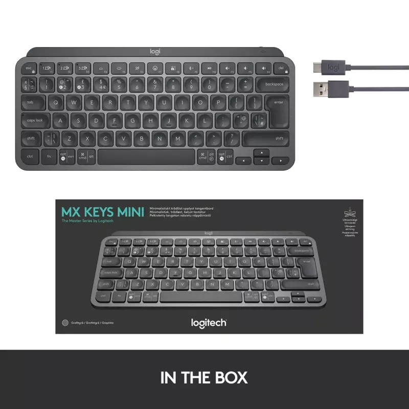 LOGITECH Minimalistlik juhtmevaba valgustatud klaviatuur - MX KEYS MINI - Grafiit - Qwertz Saksa