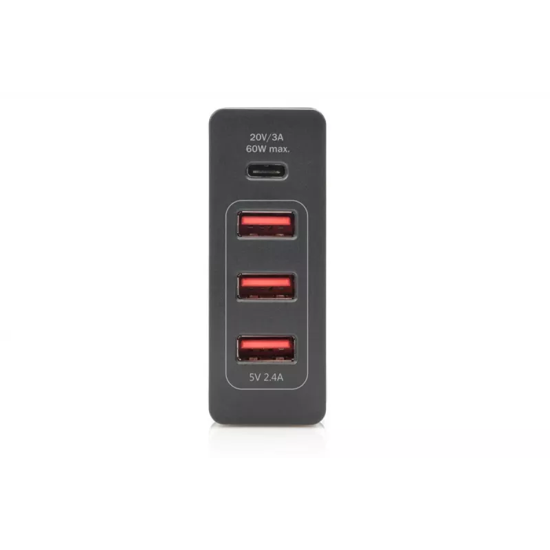 DIGITUS 4-pordiline USB-laadija, 72W 1x USB-C (PD) 5,9,15,20V/3A, 3x USB-A 5V/2.4A, must