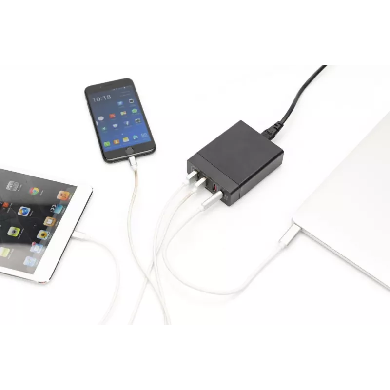 DIGITUS 4-pordiline USB-laadija, 72W 1x USB-C (PD) 5,9,15,20V/3A, 3x USB-A 5V/2.4A, must