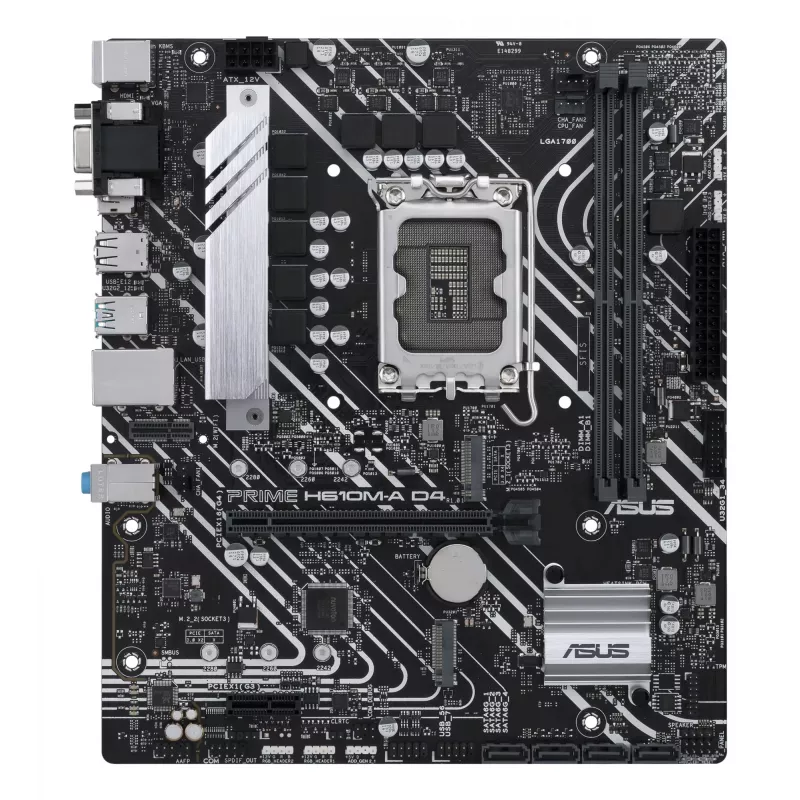Emaplaat ASUS PRIME H610M-A D4-CSM, Intel H610, LGA 1700, micro ATX, DDR4, 2x DIMM, 64GB, 2x M.2, 4x SATA III, HDMI 2.1, DP 1.4