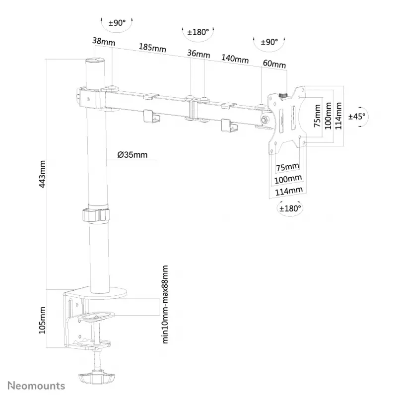Neomounts FPMA-D550Must monitorihoidik 10-32 tolli, Klamber/Läbiviigukinnitus, 8 kg, 25,4 cm (10 tolli), 81,3 cm (32 tolli), 100 x 100 mm, Must