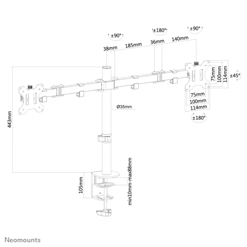Neomounts FPMA-D550DMust monitori käsi 10-32 tolli, klamber/tõmmits, 8 kg, 25,4 cm (10 tolli), 81,3 cm (32 tolli), 100 x 100 mm, must