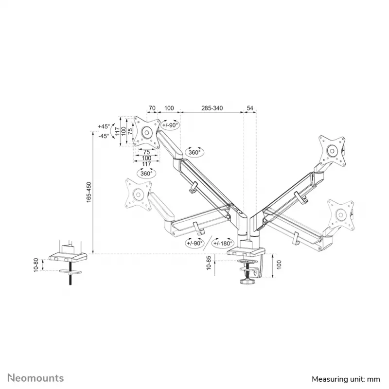 Neomounts DS70-810BL2 monitori käsi 17-32 tolli - gaasivedru - ruumisäästlik - 180°-stopp