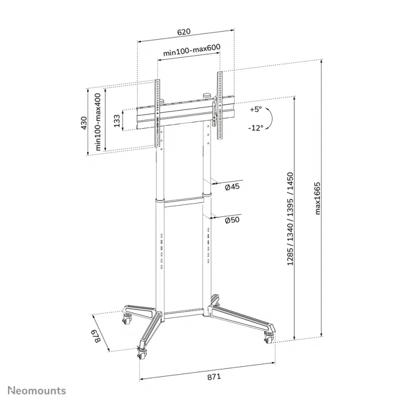 Neomounts FL50-540BL1 TV-käru 37-70 tolli, Must, Teisaldatav põrandaalus, Teras, 50 kg, 94 cm (37 tolli), 177,8 cm (70 tolli)