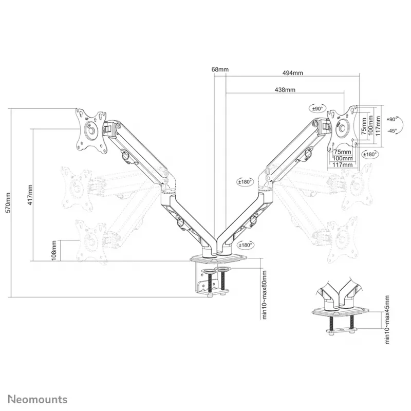 Neomounts FPMA-D650DMust Monitori käsi 17-27 tolli - spiraalvedru