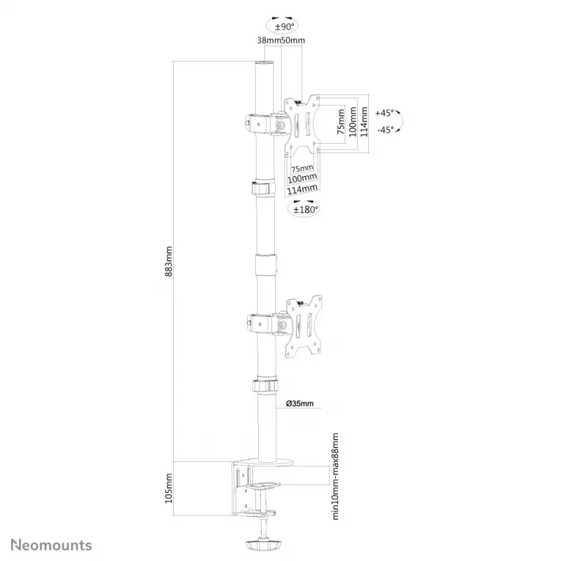 Neomounts FPMA-D550DVMust monitorihoidik 10-32 tolli - vertikaalne paigaldus