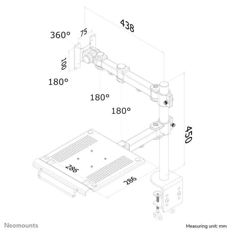 Neomounts FPMA-D960NOTEBOOK monitori käsi sülearvuti hoidikuga 10-27 tolli