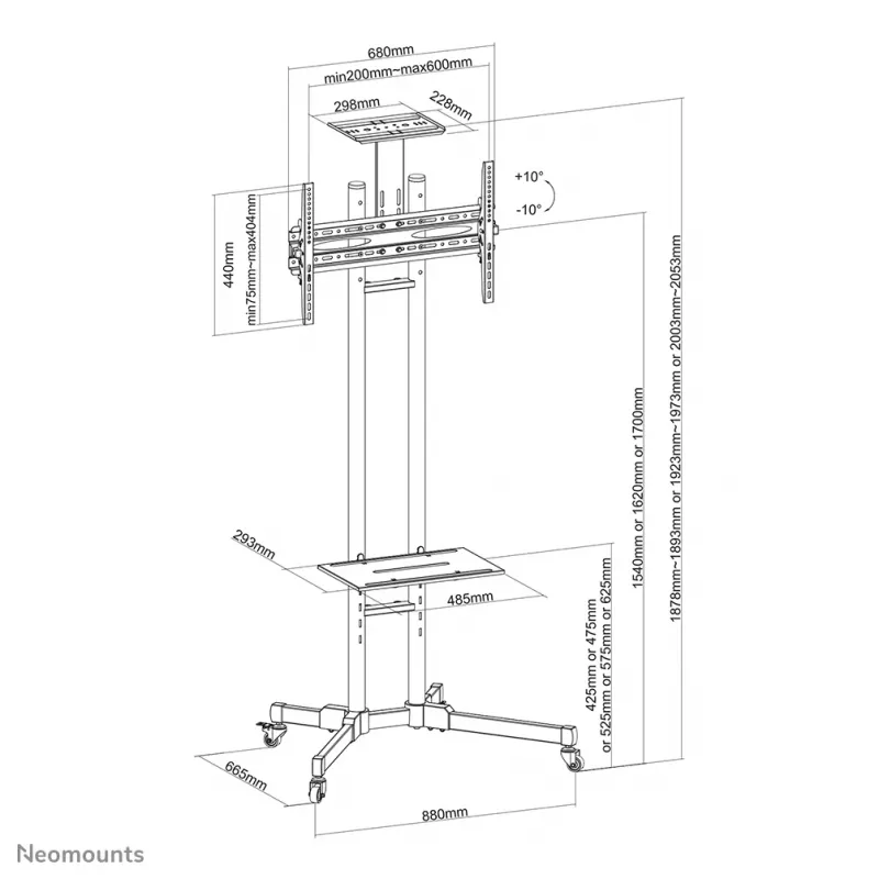 Neomounts PLASMA-M1700E teleririiul 32-70 tolli, must, kaasaskantav põrandaalus, teras, 50 kg, 81,3 cm (32 tolli), 177,8 cm (70 tolli)