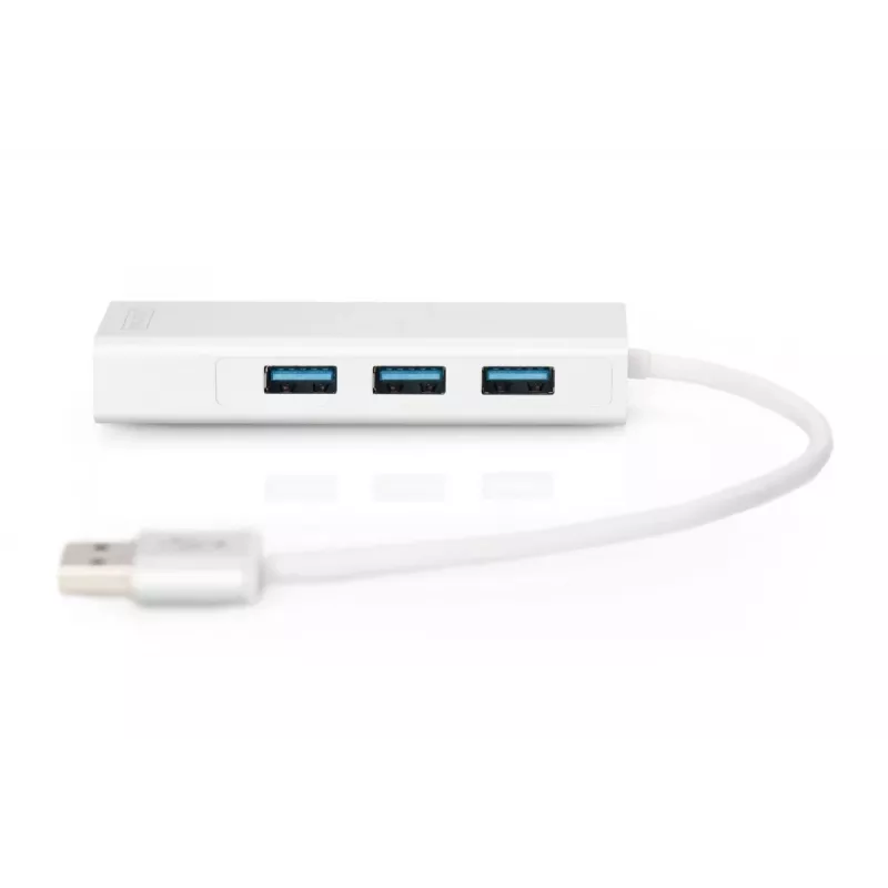 DIGITUS USB 3.0, 3-pordiline HUB ja Gigabit LAN adapter 3xUSB A/F, 1xUSB A/M, 1xRJ45 LAN Toetab Windowsi ja Mac OS-i