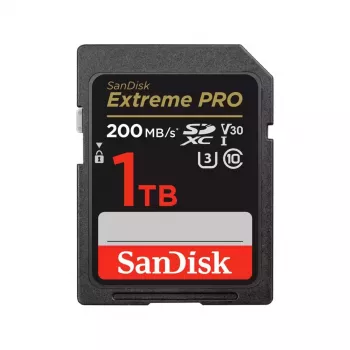 SDXC-välkmälukaart SANDISK Extreme PRO 1 TB UHS-I U3 V30 Class 10, kuni 200 MB/s lugemine, 140 MB/s kirjutamine, põrutuskindel, must