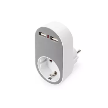 DIGITUS toiteadapter 2 USB-pordiga 250V, 50 Hz, USB: 5V, 2,1A, valge / hall