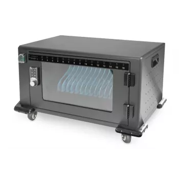 DIGITUS laadimiskär, 16 laadimisalust, 14in, must 384 x 550 x 375 mm, elektriline lukk, sisaldab USB-d, ventilaator