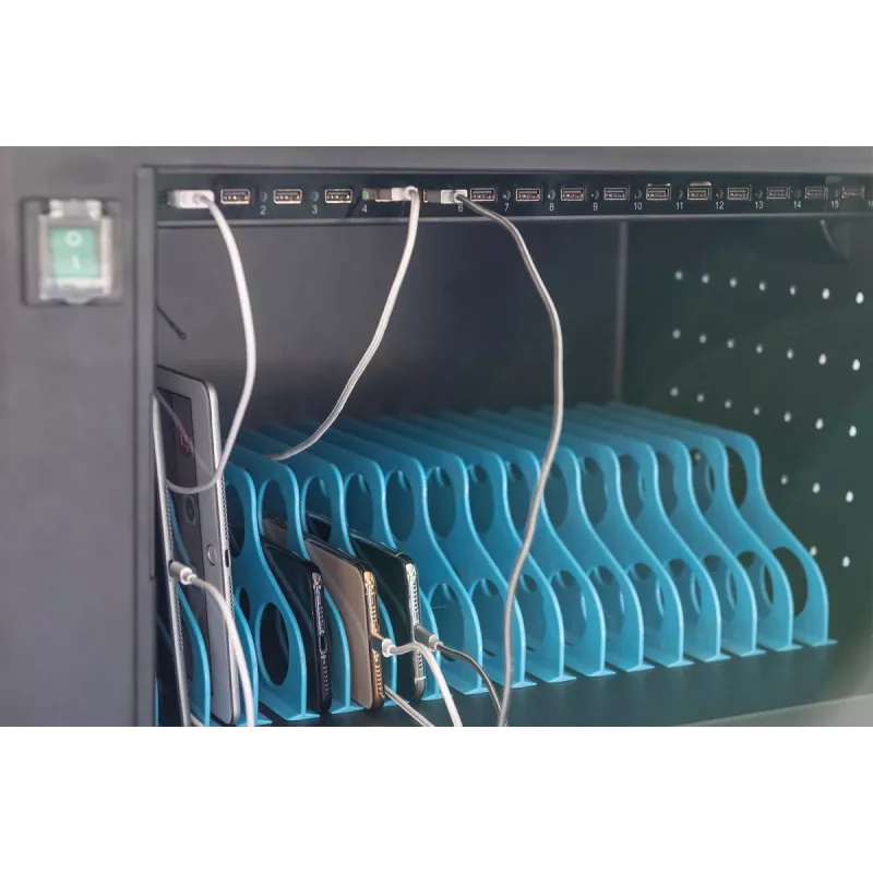 DIGITUS laadimiskär, 16 laadimisalust, 14in, must 384 x 550 x 375 mm, elektriline lukk, sisaldab USB-d, ventilaator