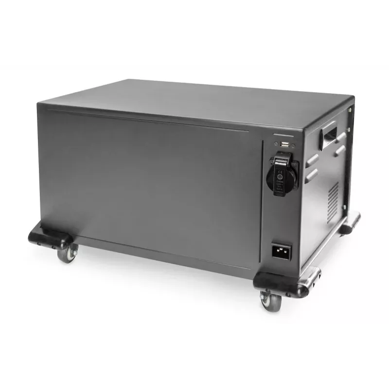 DIGITUS laadimiskär, 16 laadimisalust, 14in, must 384 x 550 x 375 mm, elektriline lukk, sisaldab USB-d, ventilaator