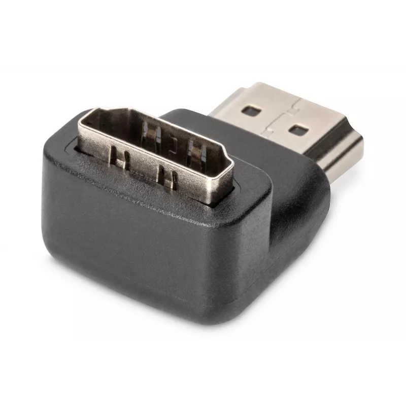 DIGITUS HDMI-adapter, tüüp A, 90° nurga all isane/emane, Ultra HD 60p, must kuld