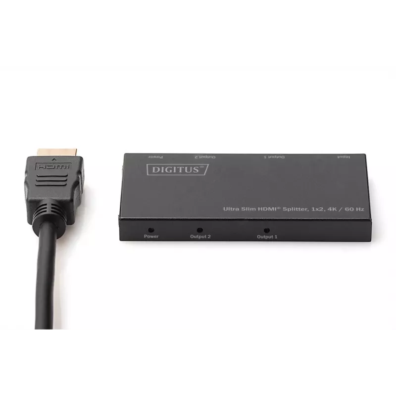 DIGITUS Ultra õhuke HDMI Splitter, 1x2, 4K/60Hz HDR, HDCP 2.2, 18 Gbps, Micro USB toide