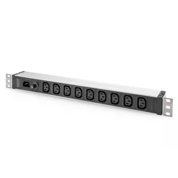 DIGITUS 1U alumiiniumist PDU riiulisse paigaldatav 9x C13 10A 230VAC 50/60Hz IEC C14 sisend 10A kaitse