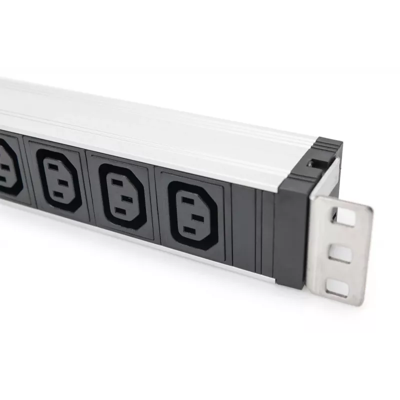 DIGITUS 1U alumiiniumist PDU riiulisse paigaldatav 9x C13 10A 230VAC 50/60Hz IEC C14 sisend 10A kaitse