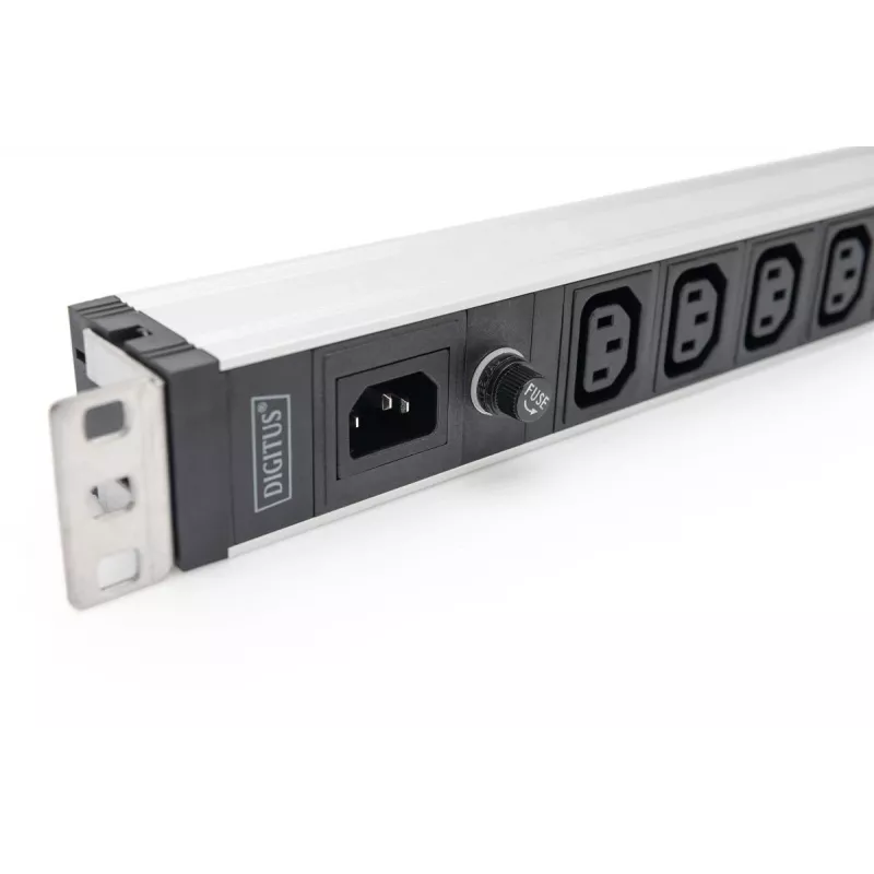 DIGITUS 1U alumiiniumist PDU riiulisse paigaldatav 9x C13 10A 230VAC 50/60Hz IEC C14 sisend 10A kaitse