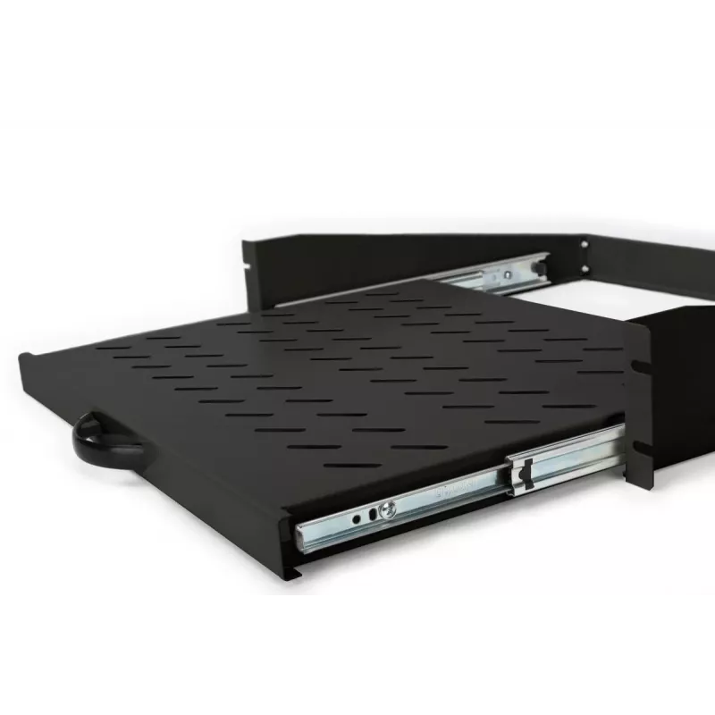 DIGITUS 2U laiendatav riiul kappidele alates 450 mm sügavusest 88x483x352 mm, kuni 30 kg, must (RAL 9005)