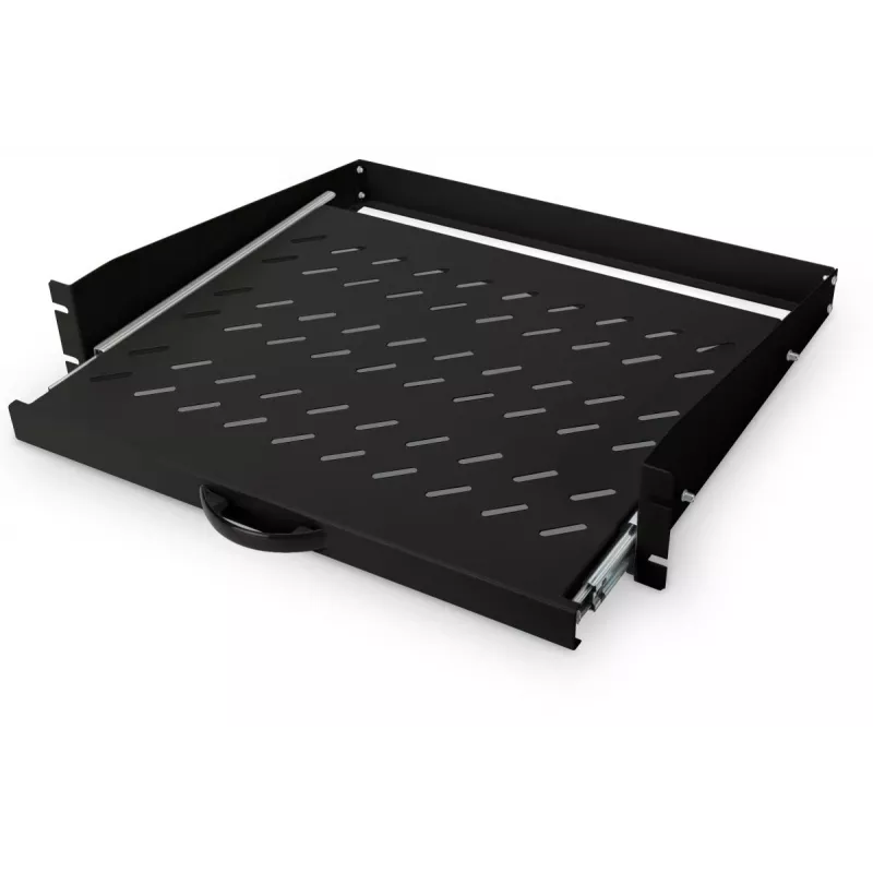 DIGITUS 2U laiendatav riiul kappidele alates 450 mm sügavusest 88x483x352 mm, kuni 30 kg, must (RAL 9005)