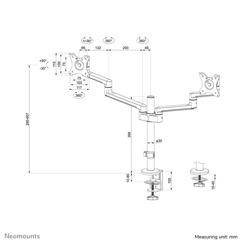 Neomounts DS60-425WH2 monitori käsi 17-27 tolli - ruumisäästlik