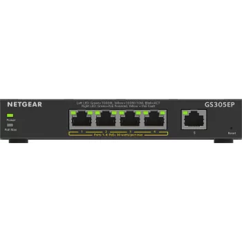 NETGEAR 5-pordine Gigabit Ethernet PoE+ Plus lüliti (GS305EP) hallatav L2/L3 Gigabit Ethernet (10/100/1000) Power over Ethernet (PoE) must