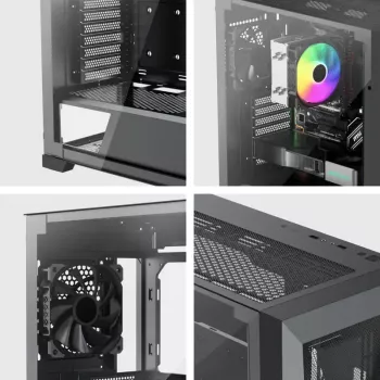PC Midi Torni korpus XILENCE XG151 — must, toetab ATX/Micro-ATX/Mini-ITX, alumine toiteplokk, 2x 3,5 tolli + 4x 2,5 tolli pesa