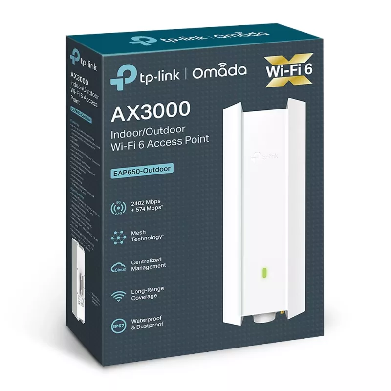 TP-Link Omada AX3000 sise-/välis-WiFi 6 pääsupunkt, 2,4 GHz, 5 GHz, 3000 Mbit/s, WPA, WPA-Enterprise, WPA2, WPA2-Enterprise, WPA3, WPA3-Enterprise, 10,100,1000 Mbit/s