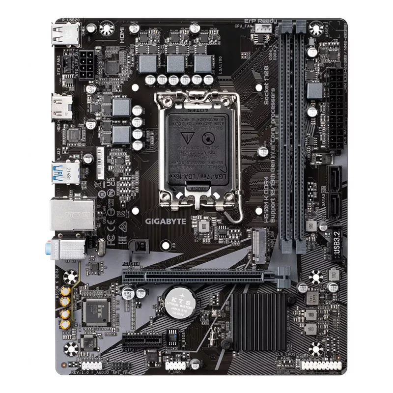 GIGABYTE H610M K DDR4 emaplaat – toetab Intel Core 14. põlvkonna protsessoreid, 3+1+1 faasiline hübriidtoitedisain, kuni 3200 MHz DDR4, 1x PCIe 3.0 M.2, GbE LAN, USB 3.2 Gen 1
