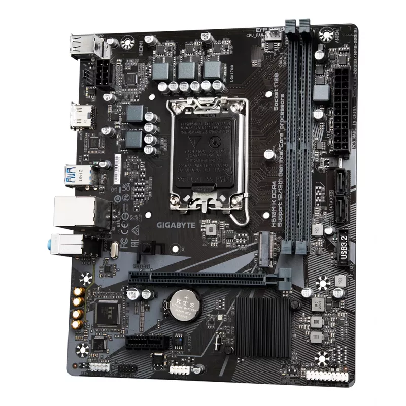 GIGABYTE H610M K DDR4 emaplaat – toetab Intel Core 14. põlvkonna protsessoreid, 3+1+1 faasiline hübriidtoitedisain, kuni 3200 MHz DDR4, 1x PCIe 3.0 M.2, GbE LAN, USB 3.2 Gen 1