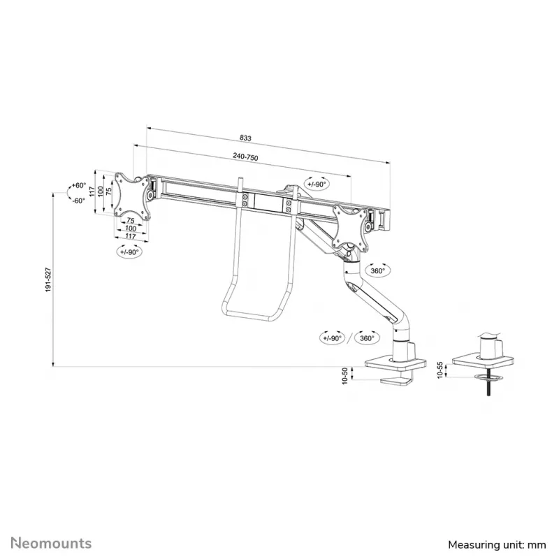 Neomounts DS75S-950BL2 monitorihoidik 17-32 tolli - gaasiveer - lauale kinnitatav - 180°-piirang