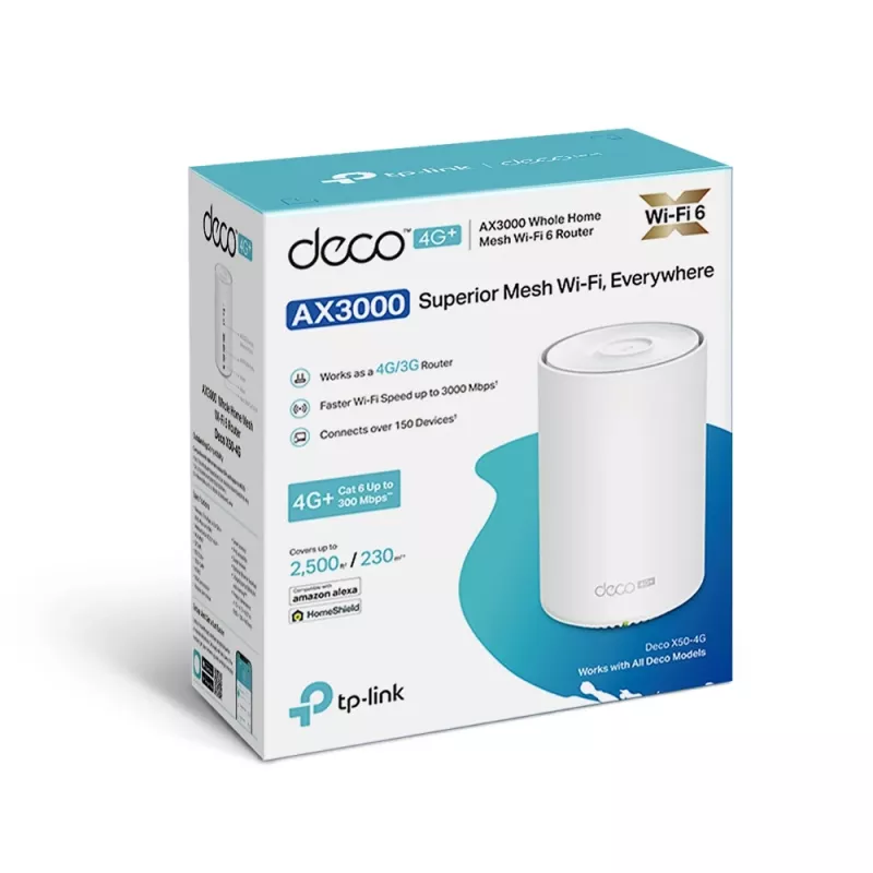 TP-Link 4G+ AX3000 Whole Home Mesh WiFi 6 Gateway, valge, sisemine, Mesh-ruuter, ≤20 dBm (2,4 GHz); ≤23 dBm (5 GHz), kahesageduslik (2,4 GHz / 5 GHz), Wi-Fi 6 (802.11ax)
