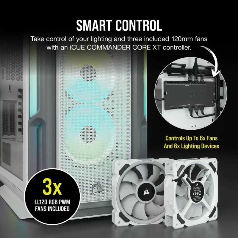 CORSAIR Mid-tower ATX arvutikorpus - Icue 5000t - RGB karastatud klaas - valge