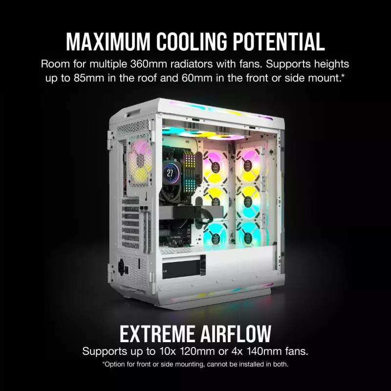 CORSAIR Mid-tower ATX arvutikorpus - Icue 5000t - RGB karastatud klaas - valge
