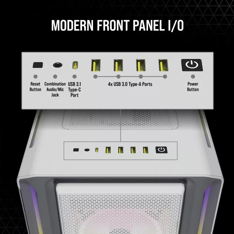 CORSAIR Mid-tower ATX arvutikorpus - Icue 5000t - RGB karastatud klaas - valge