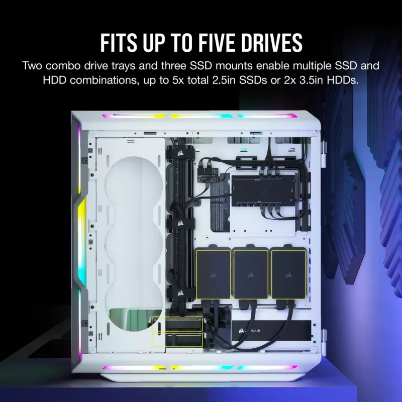 CORSAIR Mid-tower ATX arvutikorpus - Icue 5000t - RGB karastatud klaas - valge