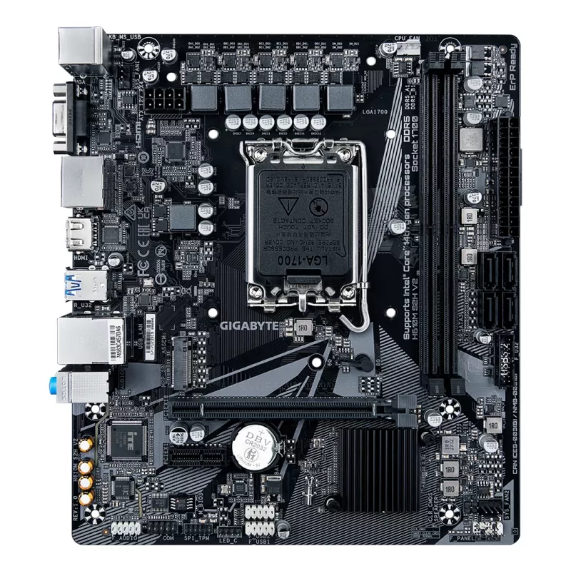 GIGABYTE H610M S2H V2 emaplaat - toetab Inteli Core 14. põlvkonna protsessoreid, 4+1+1 hübriidfaasid digitaalne VRM, kuni 5600 MHz DDR5, 1x PCIe 3.0 M.2, GbE LAN, USB 3.2 Gen 1