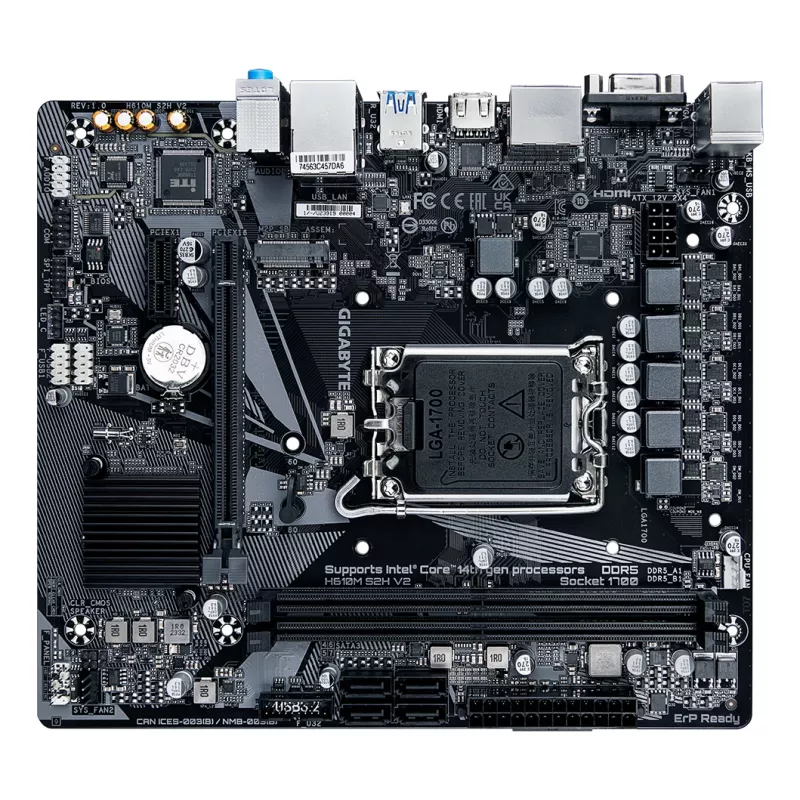 GIGABYTE H610M S2H V2 emaplaat - toetab Inteli Core 14. põlvkonna protsessoreid, 4+1+1 hübriidfaasid digitaalne VRM, kuni 5600 MHz DDR5, 1x PCIe 3.0 M.2, GbE LAN, USB 3.2 Gen 1