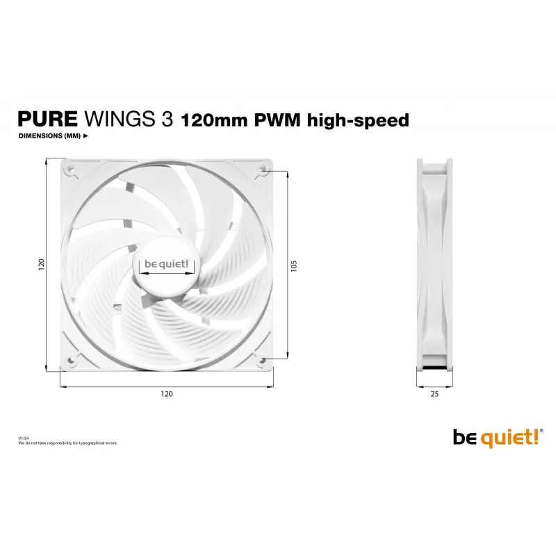 be quiet Pure Wings 3 120mm PWM high-speed Valge Arvutikorpuse ventilaator 12 cm 1 tk