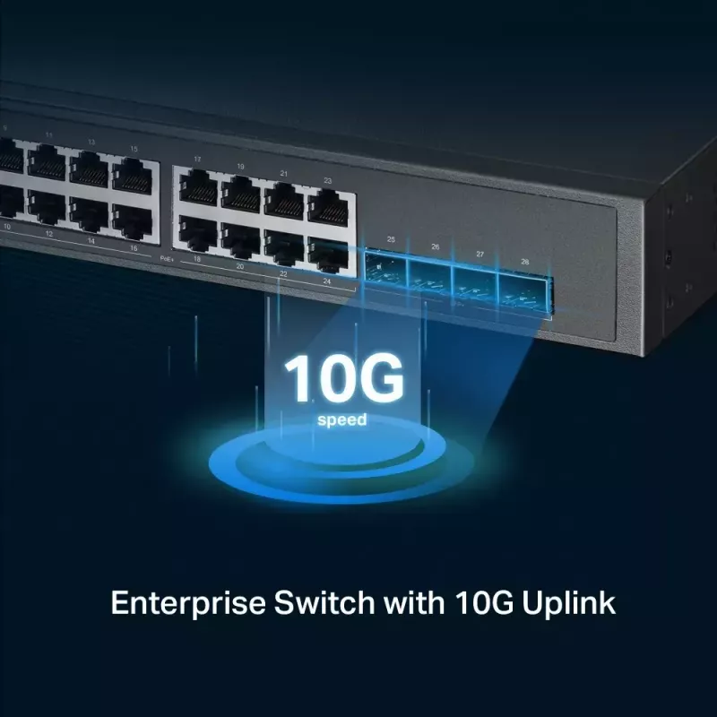 TP-Link Omada 24-portine 2.5GBASE-T ja 4-portine 10GE SFP+ L2+ hallatav kommutaator 16 PoE+ ja 8 PoE++ pordiga