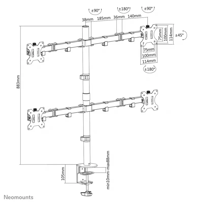 Neomounts FPMA-D550D4Must monitorivars 13-32 tolli, klamber/läbiv kolb, 6 kg, 33 cm (13 tolli), 81,3 cm (32 tolli), 100 x 100 mm, must