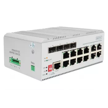 DIGITUS Gigabit Ethernet võrgu PoE lüliti – 8 porti tööstuslik, L2 hallatav, 4 SFP üleslingiga
