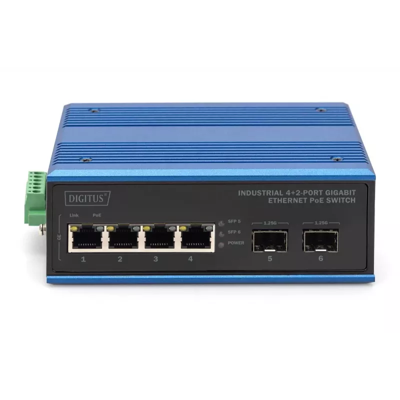 DIGITUS Industrial 4+2 -Port Gigabit Ethernet PoE Switch 4 Port GE PoE RJ45 2 GE SFP Port